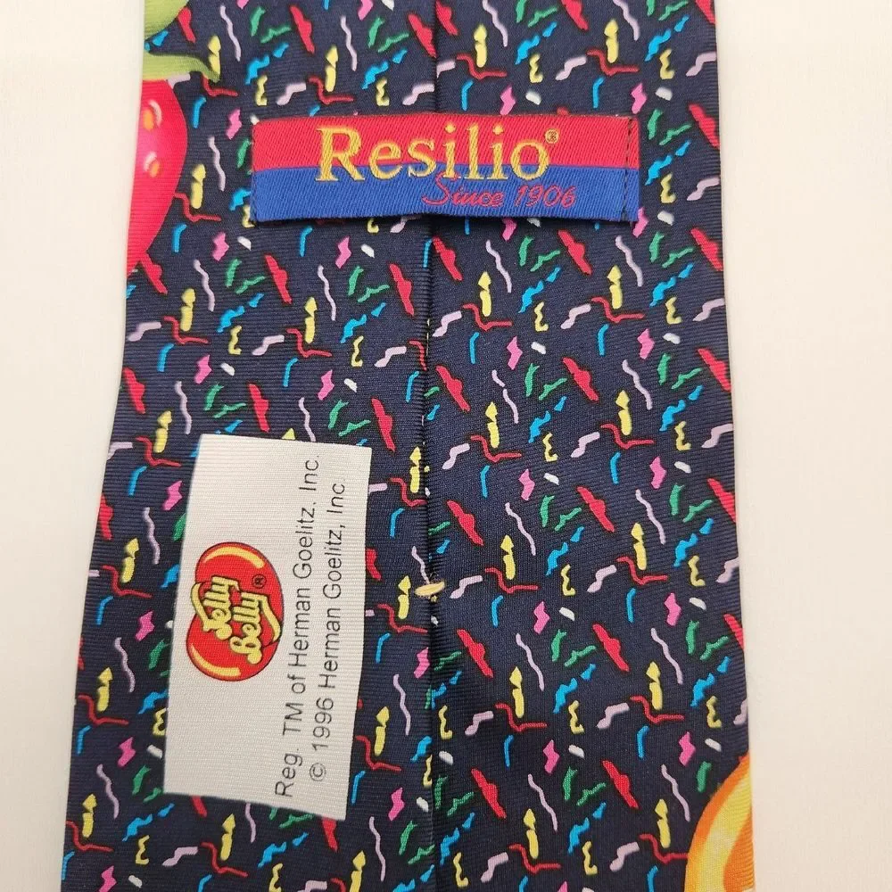 Vintage 1996 Resilio Tie Jelly Belly Grapes Strawberry Orange Confetti 100% Silk